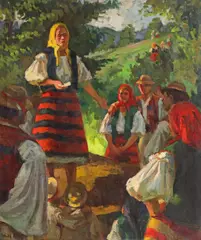 Sfat popular by László Weith, ulei pe pânză, offered Nov 2023