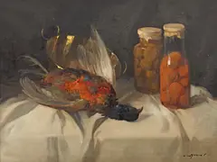 Natură statică cu vânat by Vilmos Murin, ulei pe pânză, offered Nov 2023