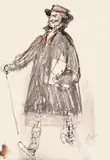Corneliu Baba, Pallady la promenadă, anii '50, cărbune, tuș și acuarelă pe hârtie