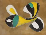 Ion Pacea, Floare, cca. 1969, tempera și acrilic auriu pe carton