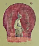 Ștefan Câlția, Om cu pasăre, 1985, litografie