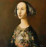 Femme au corsage brode by Georges Mazilu, acrilic pe pânză, sold Nov 2023