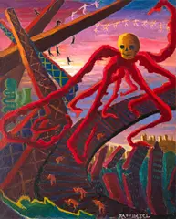 Le Danger by Raul Egon Lebel, anii '70, ulei pe pânză, sold Nov 2023