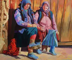 Dumitru Gorzo, Babe-n poartă, 2004, ulei pe pânză