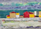 Ion Pacea, Case la 2 mai, cca. 1971, tempera și cărbune pe hârtie