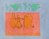 Natură statică cu păpușă by Alexandru Ciucurencu, anii '70, ulei pe pânză, sold Nov 2023