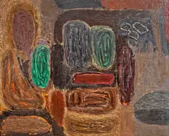 Grădină by George Saru, 1968, ulei pe pânză, offered Nov 2023