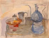 Natură statică cu ibric by Nicolae (Nicolai) Georgescu, 1975, ulei pe pânză, offered Nov 2023
