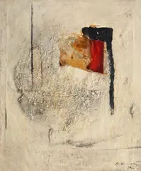 Constantin Albani, Compoziție, 1966, nisip, colaj și ulei pe pânză