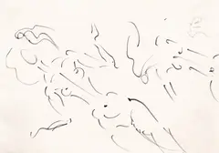 Muze by Sabin Bălașa, tuș pe hârtie, offered Oct 2023