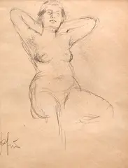 Model pozând by Nicolae Vermont, creion pe hârtie, sold Oct 2023