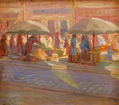 Piață din Alger by Gerő Daday, ulei pe placaj, offered Oct 2023