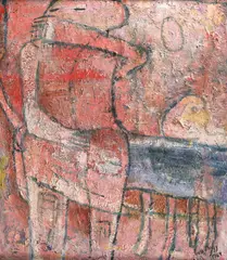 Personaje by Eva Nagy, 1964, ulei pe pânză, offered Oct 2023