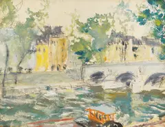 Vojin Bakić, Veduta Pariza, 1948., tempera i tuš na papiru