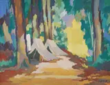 Marijan Trepše, Šatori u šumi, 1940., tempera na tankom kartonu