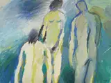 Đuro Seder, Siluete u plavom, tempera na papiru