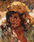 Chivuță cu pipă by Octav Băncilă, cca. 1915, ulei pe pânză, sold Oct 2023