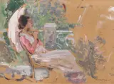 În grădină by Nicolae Vermont, ulei pe carton, sold Oct 2023