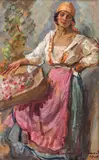 La piața de flori by Nicolae Vermont, 1926, ulei pe carton, sold Oct 2023