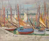 Kimon Loghi, Bărci la Concarneau, cca. 1929, ulei pe carton
