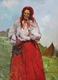 Chivuță cu pipă by Octav Băncilă, ulei pe carton, sold Oct 2023