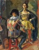 Iosif Iser, Pierrot și Colombina, a doua jumătate a anilor '30, guașă și ulei pe carton