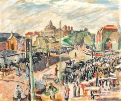 Bucureștii vechi by Iosif Iser, jumătatea anilor '30, guașă pe hârtie, sold Oct 2023