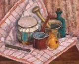 Dumitru Ghiață, Natură statică cu vase, anii '40, ulei pe carton