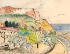 Balcic by Theodor Pallady, acuarelă, ulei și creion pe hârtie lipită pe pânză, sold Oct 2023