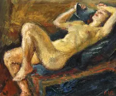 Nud întins by Iosif Iser, 1941, ulei pe pânză, sold Oct 2023