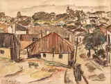 Ștefan Dimitrescu, Vedere din Iași, cca. 1920, acuarelă și cărbune pe carton