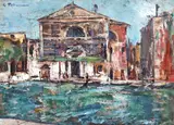 Veneția (Chiesa di San Marcuola) by Gheorghe Petrașcu, 1934, ulei pe carton, sold Oct 2023
