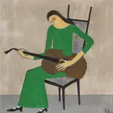 Chitaristă by Constantin Piliuță, 1976, ulei pe pânză, sold Oct 2023