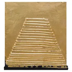 Petite pyramide dorée by Horia Damian, 1974, acrilic, foiță de aur, gips și lemn, sold Oct 2023