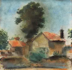 Case la Mangalia by Francisc Șirato, 1929, pastel și acuarelă pe hârtie, sold Oct 2023