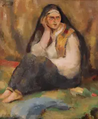 Odaliscă by Francisc Șirato, cca. 1933, ulei pe carton, sold Oct 2023
