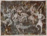 Călușari by Magdalena Rădulescu, ulei pe carton, sold Oct 2023