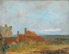 Case la Mangalia by Henri Catargi, 1970, ulei pe carton, sold Oct 2023