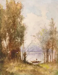 Theodor Aman, Pe lac, acuarelă pe hârtie