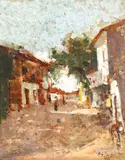 Adam Bălţatu, Stradă din Huși, 1916, ulei pe carton
