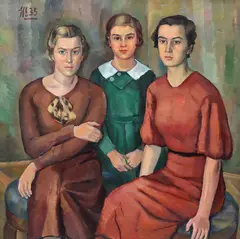 Trei surori (fiicele artistului) by Hans Eder, 1935, ulei pe pânză, offered Oct 2023
