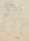 Îmbrățisare by Constantin Piliuță, tuș pe hârtie, sold Sep 2023