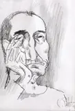 Pe gânduri (Autoportret) by Constantin Piliuță, creion pe hârtie, sold Sep 2023
