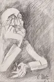 La un pahar (Autoportret) by Constantin Piliuță, creion pe hârtie, sold Sep 2023
