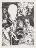 Ștefan Câlția, Demonstrația (seria Golemu după Gustav Meyrinkl), 1987, litografie