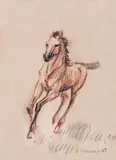Marcel Chirnoagă, Galop, 1958, creioane colorate și cărbune pe hârtie