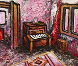 Interior cu pian by Mihai Sârbulescu, ulei pe pânză, sold Sep 2023