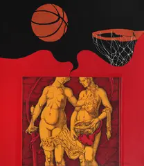 Mircea Valeriu Deaca, Salome basket, 2022, tuș și acril pe hârtie japoneză tengujo maruflată pe pânză