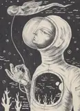 Maria Bălan, We've Lost the Skyline, 2021, tuș pe hârtie