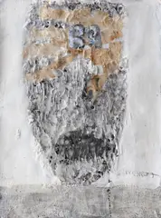 Portret by Florica Prevenda, colaj și ulei pe carton, sold Sep 2023